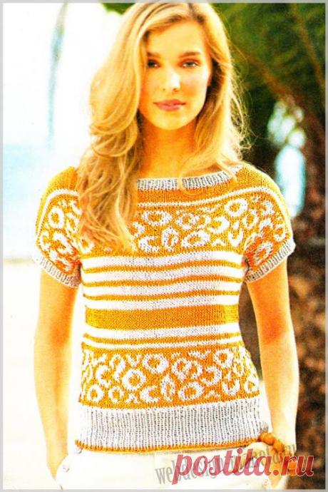 Женский пуловер спицами с жаккардовым узором | Вязание спицами, вязание крючком | Мир вязания