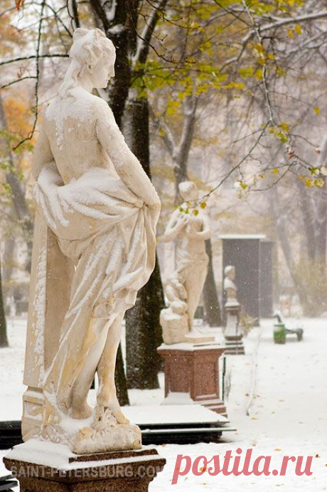 Marble Sculpture of the Summer Gardens on a Snowy Day