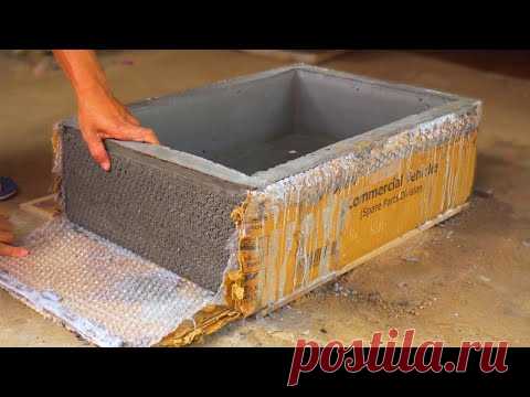 Big Flower Pot making with Cement, Cardboard and Bubble sheet - YouTube