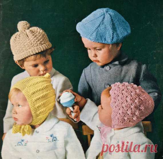 vintage knitting pattern PDF toddler hats for boys and girls pixie bonnet beret bonnet pompom hat This item is a PDF file of the knitting pattern for these gorgeous hats.  The pattern will be available for download upon receipt of payment, for you to print out or read from your computer.  The hats use dk yarn, and are given in one size, to fit toddlers.  So cute
