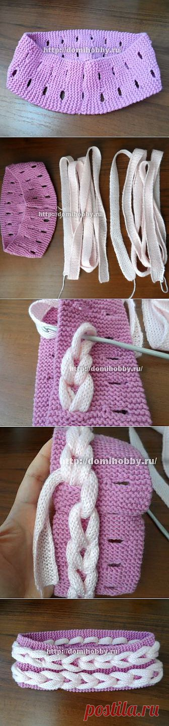 Вязание повязки на голову с накладными косами