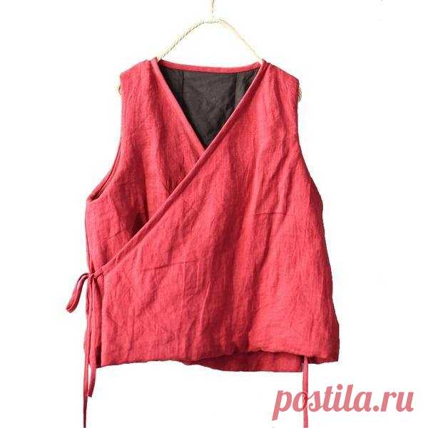 Women New Cotton Linen Vintage Vests Spring Women's Cardigan Belt Ves – Omychic