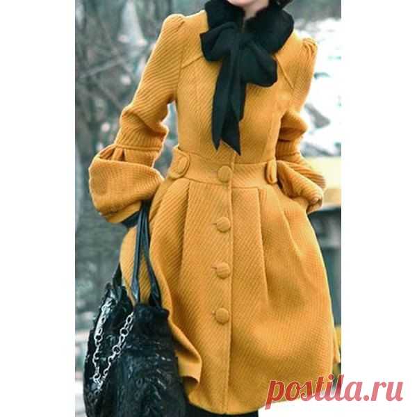 Wholesale Elegant Stand Collar Solid Color Bell Bottom Sleeve Wool Coat For Women Only $39.51 Drop Shipping | TrendsGal.com