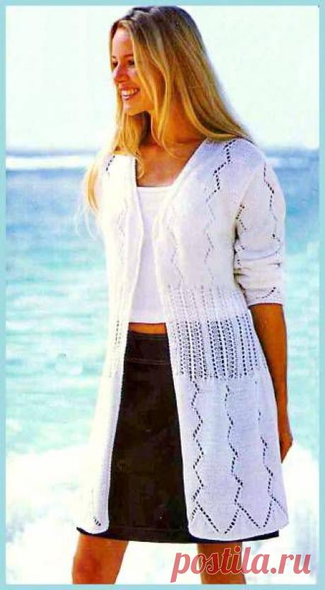 Длинный белый жакет спицами. Вязание для женщин. - 5 Июля 2011 - Вязание спицами, модели и схемы для вязания на спицах
