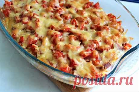 Макаронная запеканка с колбасой