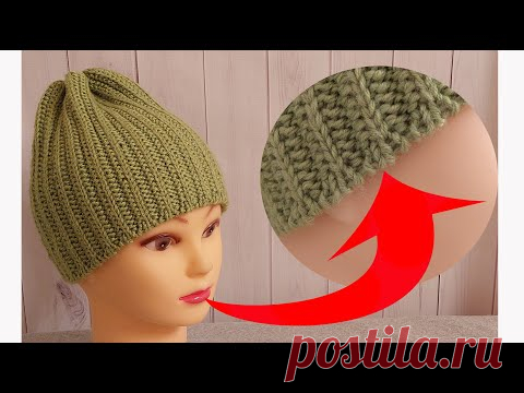 Шапка спицами женская шикарнейшим двусторонним узором с красивым фабричным наборным краем + лайфхак