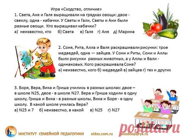 Задания на логику для 3 класса
Ответы VK_001 можно посмотреть https://eidos.com.ru/main/135