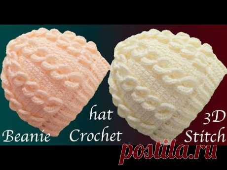 Gorro  Tejido a crochet en punto argollas gruesas verticales en 3D  tallermanualperu