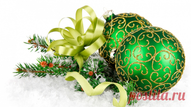 Скачать обои зеленый, снег, Christmas balls, шары с орнаментом, елка, бант, Christmas decoration, green, green balls, ёлочные, зелёные, раздел новый год в разрешении 1366x768