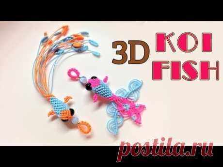 Macrame keychain tutorial - 3D KOI fish pattern - So cute and pretty macrame animal