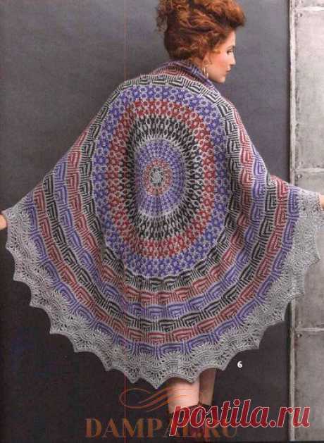 Большая круглая цветная шаль с ажурной каймой. Спицами. / DAMские PALьчики. ru