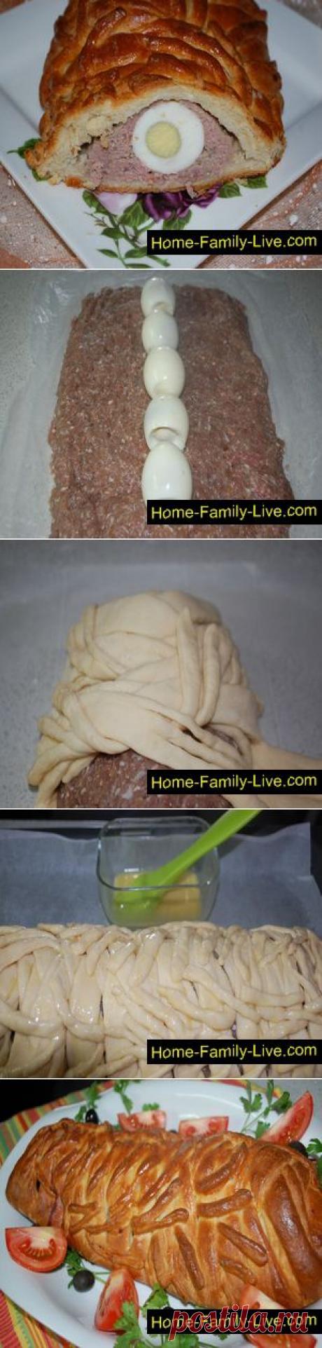 Пирог плетенка с фаршем и яйцом - Кулинарные рецепты