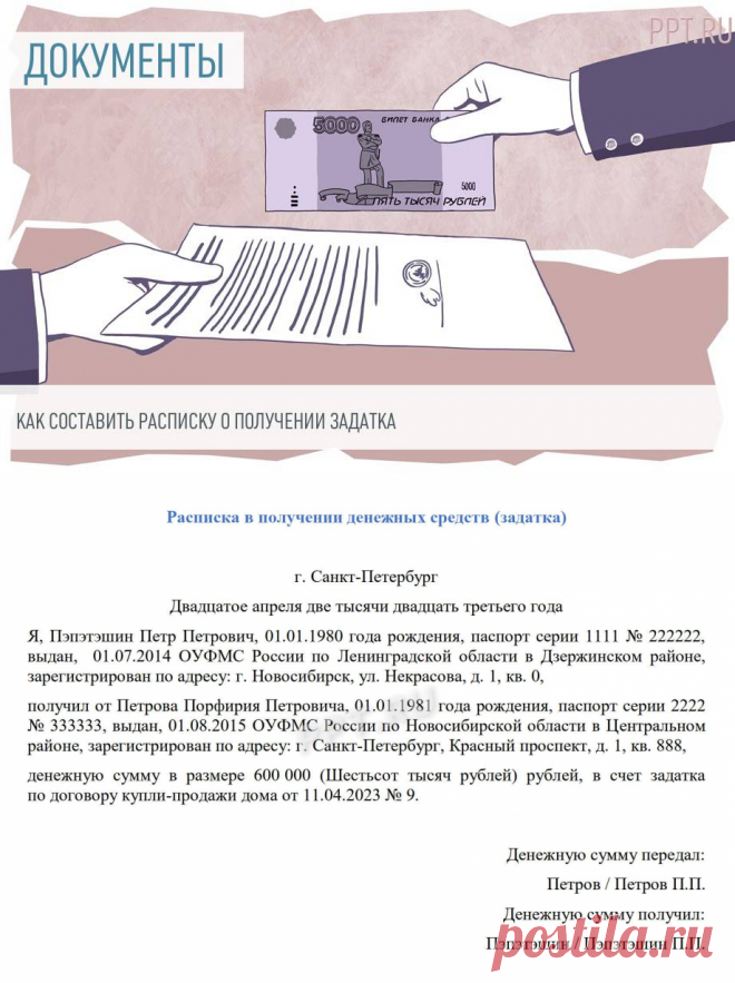 Образец расписки в получении задатка за квартиру в 2023 году. Расписка о получении задатка за дом