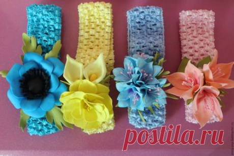 Купить Повязка на голову с цветком - разноцветный, ручная работа handmade, повязка на голову, повязка для волос