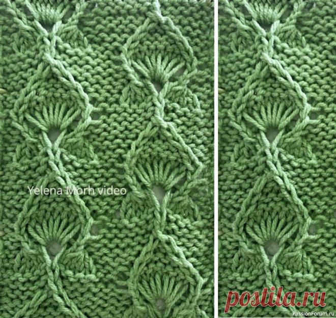 Узор ''Гирлянда из фантазийных листочков''. Видео МК | Вязание спицами для начинающих