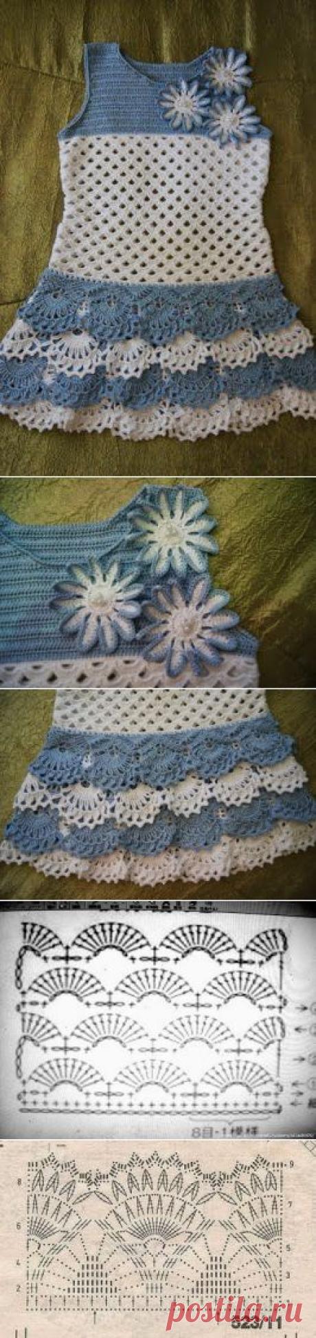 فستان ازرق صيفي من الكروشه مع الباترون ~ خيط وابره