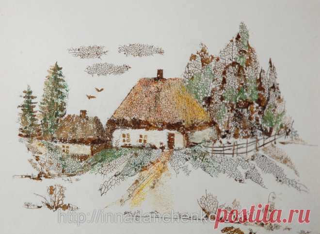 Использование скелетированных листьев для создания картин. Часть 3.