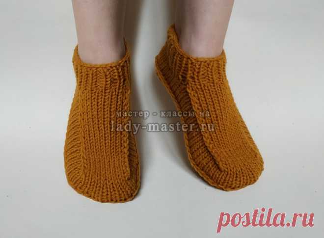 Тапочки -следки круговыми спицами с описанием для начинающих