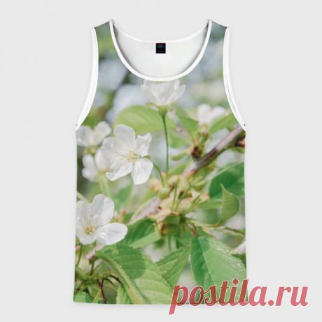 Мужская майка 3D Цветущая ветка вишни, фото Майка 3D изготовлена из гладкой, тактильно приятной синтетической ткани