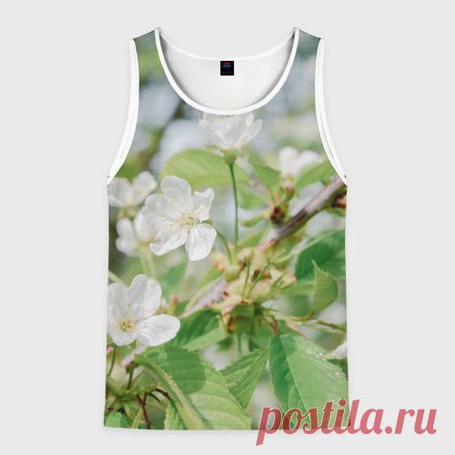 Мужская майка 3D Цветущая ветка вишни, фото Майка 3D изготовлена из гладкой, тактильно приятной синтетической ткани