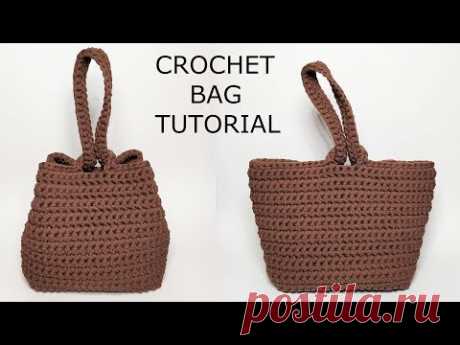 Стильная сумка из трикотажной пряжи крючком. Fashion bag of T Shirt yarn Crochet. ENGLISH TEXT
