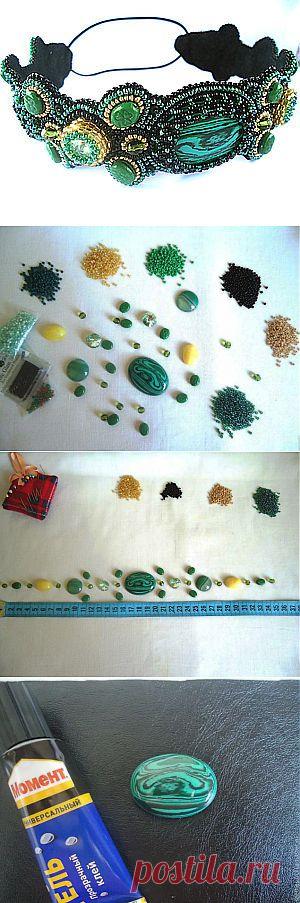 (+1) сообщ - Удивительно красивая повязка с кабошонами и бисером. Автор Анастасия Мальченко | СВОИМИ РУКАМИ