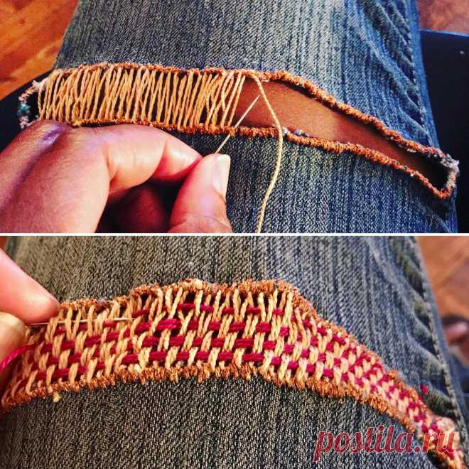 BronxChampion в Instagram: «Needle weaving is a great way to make an “instant” fabric patch or fill in. Use your body for best tension. And don’t worry about perfect…» 137 отметок «Нравится», 15 комментариев — BronxChampion (@saharabriscoe) в Instagram: «Needle weaving is a great way to make an “instant” fabric patch or fill in. Use your body for best…»