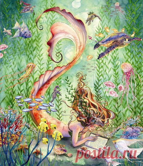 В подводном царстве, в глубине морской... русалочка красивая жила. Художник Sara Burrier