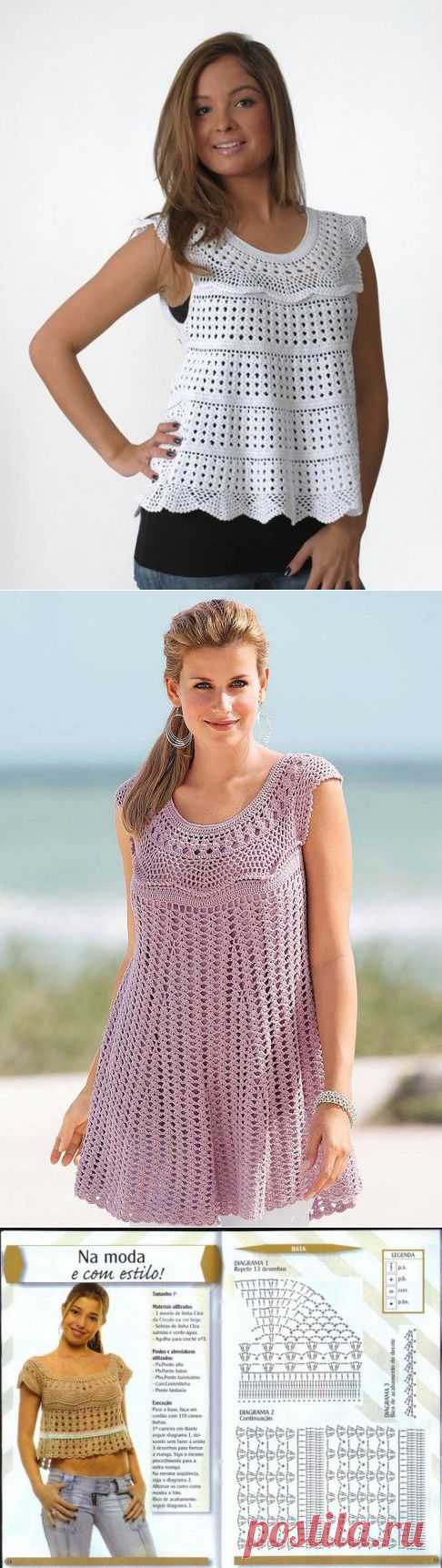 Летние топы и туники: 5 моделей по одной схеме.