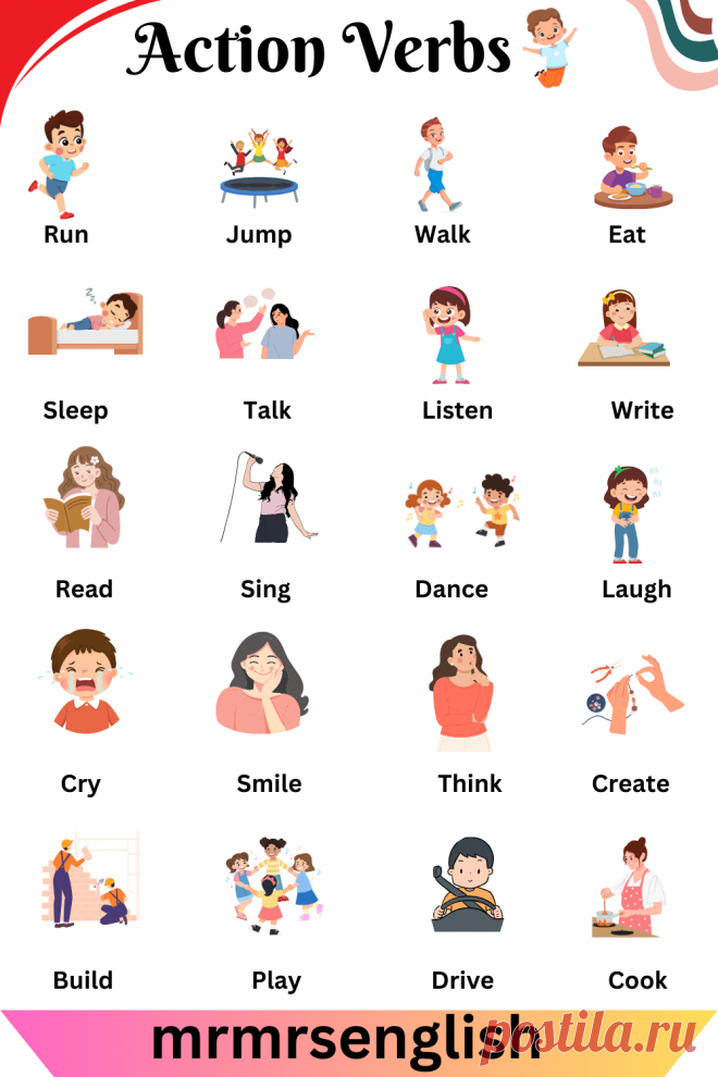Common Action Verbs in English with Images - MR MRS ENGLISH