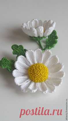 Броши ручной работы. Ярмарка Мастеров - ручная работа. Купить Брошь вязаная Ромашка. Handmade. Белый, брошь ручной работы