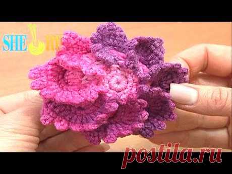 Big Crochet Button Fastener Tutorial 4 Part 1 of 3 Crochet Flower Plate - YouTube... цветок связанный крючком
