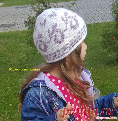 Шапка "Сиреневый жаккард" крючком Видео МК