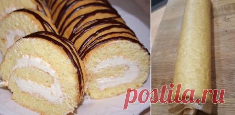Бисквитный рулет. Мой любимый рецепт! Рулет получается очень мягким и тесто отлично подходит для любого крема. Для...