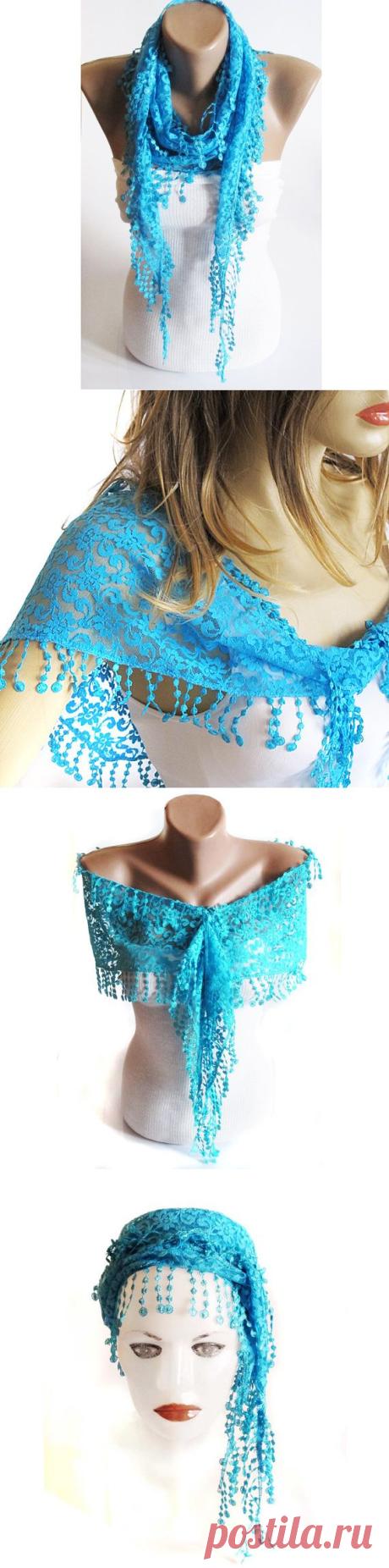 Lace scarf Turquoise scarf scarves Scarf lace scarf by selenayy