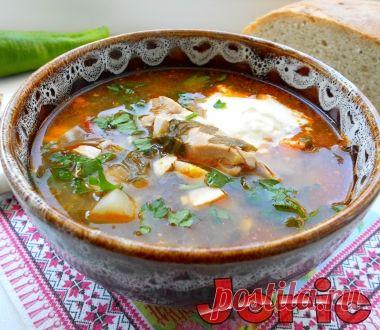 Борщ зеленый с курицей и томатом.