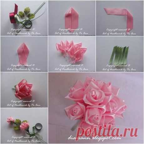 How to DIY Beautiful Satin Ribbon Rose | iCreativeIdeas.com