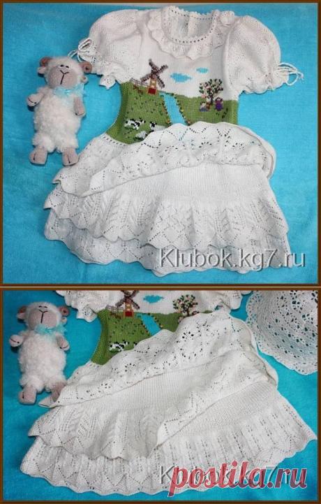 Платье для девочки с орнаментом связанное спицами | Клубок