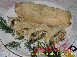 Рулет из куриной грудки с грибами | Вкусные Рецепты