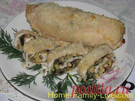 Рулет из куриной грудки с грибами | Вкусные Рецепты