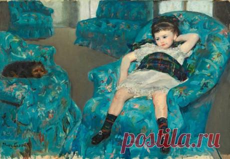 «После длинного и, вероятно, скучного дня в школе (а школьная форма говорит о том, что героиня картины пришла именно оттуда) маленькая девочка, примерно семи лет от роду, расслабленно падает в удобное кресло, стоящее, скорее всего, в гостиной богатого семейного дома. Она не задумывается о том, что ее юбка задралась самым неподобающим для леди образом и стали видны панталоны. На лице просматривается оттенок уныния; девочка безучастно смотрит направо от себя, где зритель находит гриффона —…