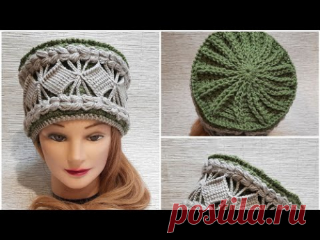 Шапка-кубанка крючком оригинальным двухцветным двухслойным узором❤❄🍁