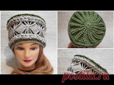 Шапка-кубанка крючком оригинальным двухцветным двухслойным узором❤❄🍁