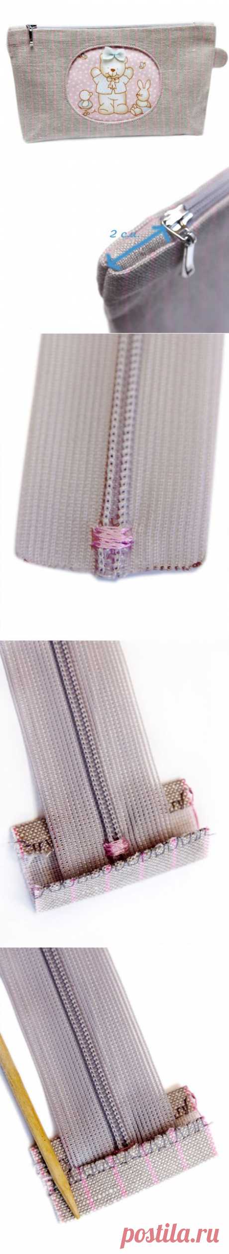 Cosmetic bag with applique bear ~
