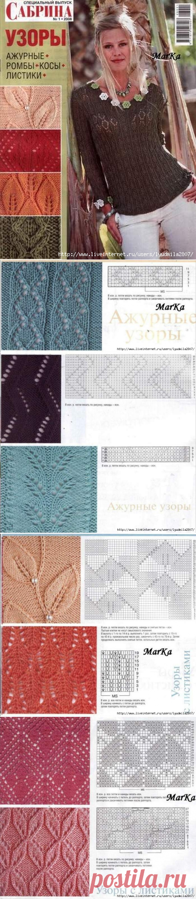 Сабрина №1/2008 Узоры ажурные, ромбы, косы