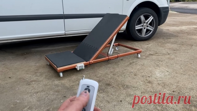 Подъемная платформа для ремонта автомобиля Приветствую всех любителей помастерить, предлагаю к рассмотрению инструкцию по изготовлению полезной самоделки для обслуживания автомобиля. Речь пойдет о платформе, на которой можно сидеть или лежать, ремонтируя автомобиль. Часть платформы поднимается, что позволит вам принять нужное положение в