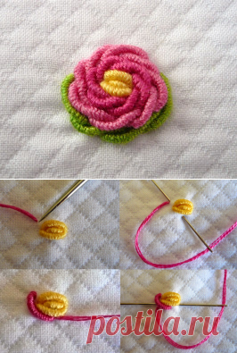 Вышивка розочек спиральным швом