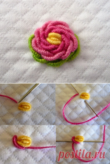 Вышивка розочек спиральным швом