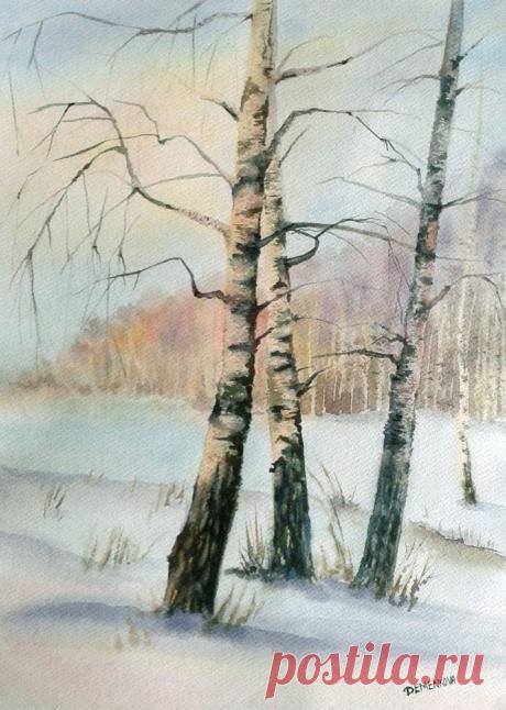 как нарисовать зимний пейзаж акварелью: 11 тыс изображений найдено в Яндекс.Картинках