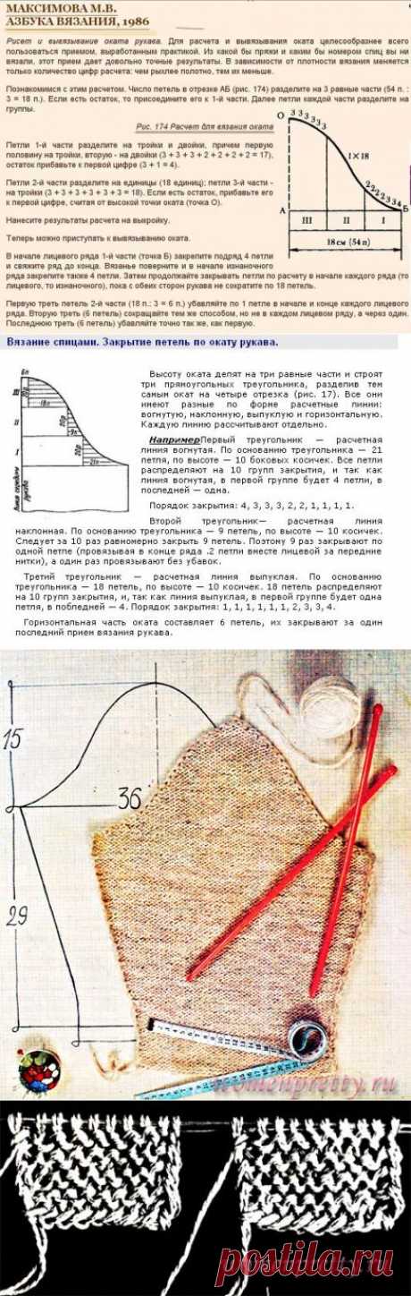 Расчет и вывязывание оката рукава. Одновременное вывязывание парных деталей